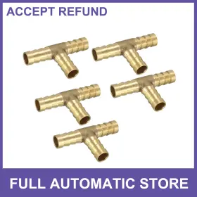 Uauto1 726215679342 5pcs 10mm Brass Barb Hose Fittings Tee T 3 Way Barbed Connector Air Water Fuel