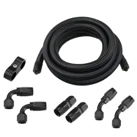 U-fh-cpe-bk-3-8 Ucreative 8an Nylon Braided Fuel Hose Line Kit 10ft Black An8 Cpe Fittings 0.43 Id