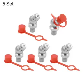 Uxcell 784958415313 M6 Hydraulic Grease Nipple Fittings Iron Zinc 45 Degree Angled With Cap - 5 Set