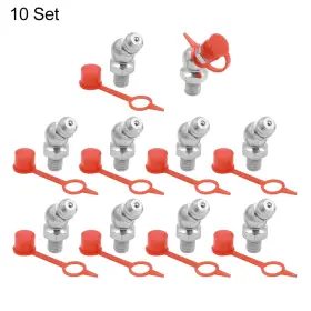 Uxcell 784958415320 M6 Hydraulic Grease Nipple Fittings Iron Zinc 45 Degree Angled With Cap - 10 Set