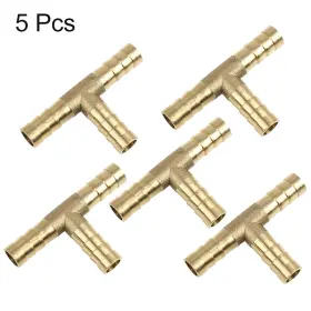 Uxcell 784958710333 8mm Gas Oil Water Pipe Brass Barb Hose Fitting Connector 3way Tee Adapter 5pcs