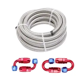 Werlucky Wf0172 20feet Silver Stainless Steel Braided Fuel Line 8an And 4pcs Fitting Hose End Kit