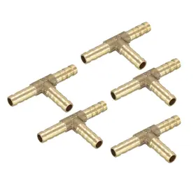 X Autohaux 714998631312 Car 1/4 Inch 6mm Hose Id Brass Barb Fitting Tee T 3 Way Connector 5pcs