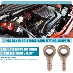 X Autohaux 716058863770 Universal Car 8mm Id Banjo Bolt Hose Barb Fitting Adapter Metal Bronze Tone