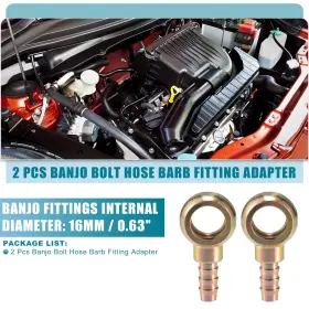 X Autohaux 716058866665 2 Pcs Universal 16mm Id 10mm Od Banjo Bolt Hose Barb Fitting Adapter For Car