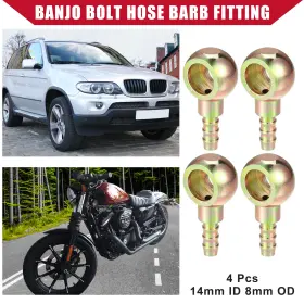 X Autohaux 716058896297 4 Pcs Banjo Bolt Hose Barb Fitting 14mm Id 8mm Od Metal For Auto Motorcycle