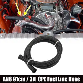 X Autohaux 723115648423 3ft An8 Auto Braided Nylon Stainless Steel Cpe Oil Fuel Gas Line Hose Black