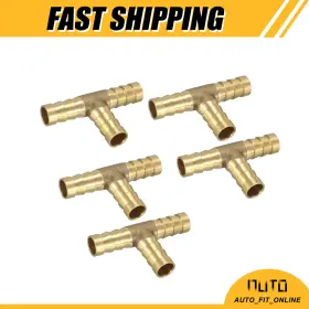 X Autohaux 726215381696 5pc 10mm Brass Barb Hose Fitting Tee T 3 Way Barbed Connector Air Water Fuel