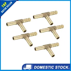 X Autohaux 726215643466 Pack Of 5 6mm Brass Barb Hose Fitting Tee T 3 Way Connector Air Water Fuel Gas