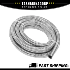 X Autohaux 726215658972 16 Ft 8an Fuel Hose An8 1/2 Inch Universal Stainless Steel Oil Gas Line