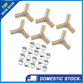 X Autohaux 732324813263 Universal 12mm Y Shaped Brass Hose Barb Fitting Connector With Clamp Pack Of 6