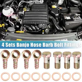 M12x1.25 X Autohaux 734301956345 4 Set Car Banjo Hose Bolt Fitting Adapter With 14mm Spacers