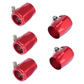 X Autohaux 746453276240 5pcs An6 Car Hose Finisher Flexible Rubber Pipe Clamp Adapter Fitting Red