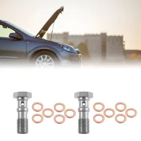 M10x1.0 X Autohaux 746453328703 2pcs Thread Turbo Brake Line Double 30mm Banjo Bolt With Washers M10x1.0 X Autohaux 746453328703 2pcs Thread Turbo Brake Line Double 30mm Banjo Bolt With Washers
