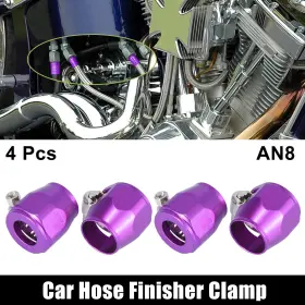 X Autohaux 747709585246 4pcs An8 Car Hose Finisher Flexible Rubber Pipe Clamp For Oil Fuel Tube Purple