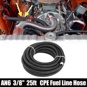 X Autohaux 747709855226 25ft An6 3/8 Inch Universal Braided Nylon Stainless Steel Cpe Oil Fuel Gas Line Hose