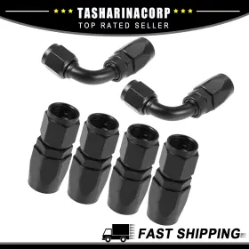 X Autohaux 766549302578 4pcs An6 Straight And 2pcs 90 Degree Swivel Hose End Fitting Adapter Black