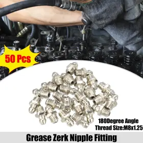 M8x1.25 X Autohaux 766549494617 50pcs Auto Grease Nipple Fitting Straight 180 Degree Nickel Plated