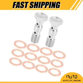 M10x1.0 X Autohaux 766549759792 Two Metric Thread Double Bolt Brake Fitting With Washers Universal