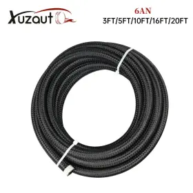 Fl6bk Xuz 6an 3/8 Inch Fuel Line Hose Braided Stainless Steel Oil Gas Cpe Black 10ft/20ft