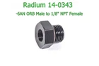Radium 14-0343 -6AN Orb To 1/8" Npt Female Black Aluminum Adapter Fitting New. Price: $26.54.