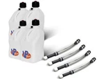 Vp Racing 4 Pack White 5.5 Gallon Square Utility Jugs + Deluxe Fill Hoses New. Price: $158.31.