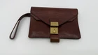 Vintage Brown Leather Envelope Wristlet Clutch Brass Push Lock Triple Zip Pre-owned. Price: $38.00.